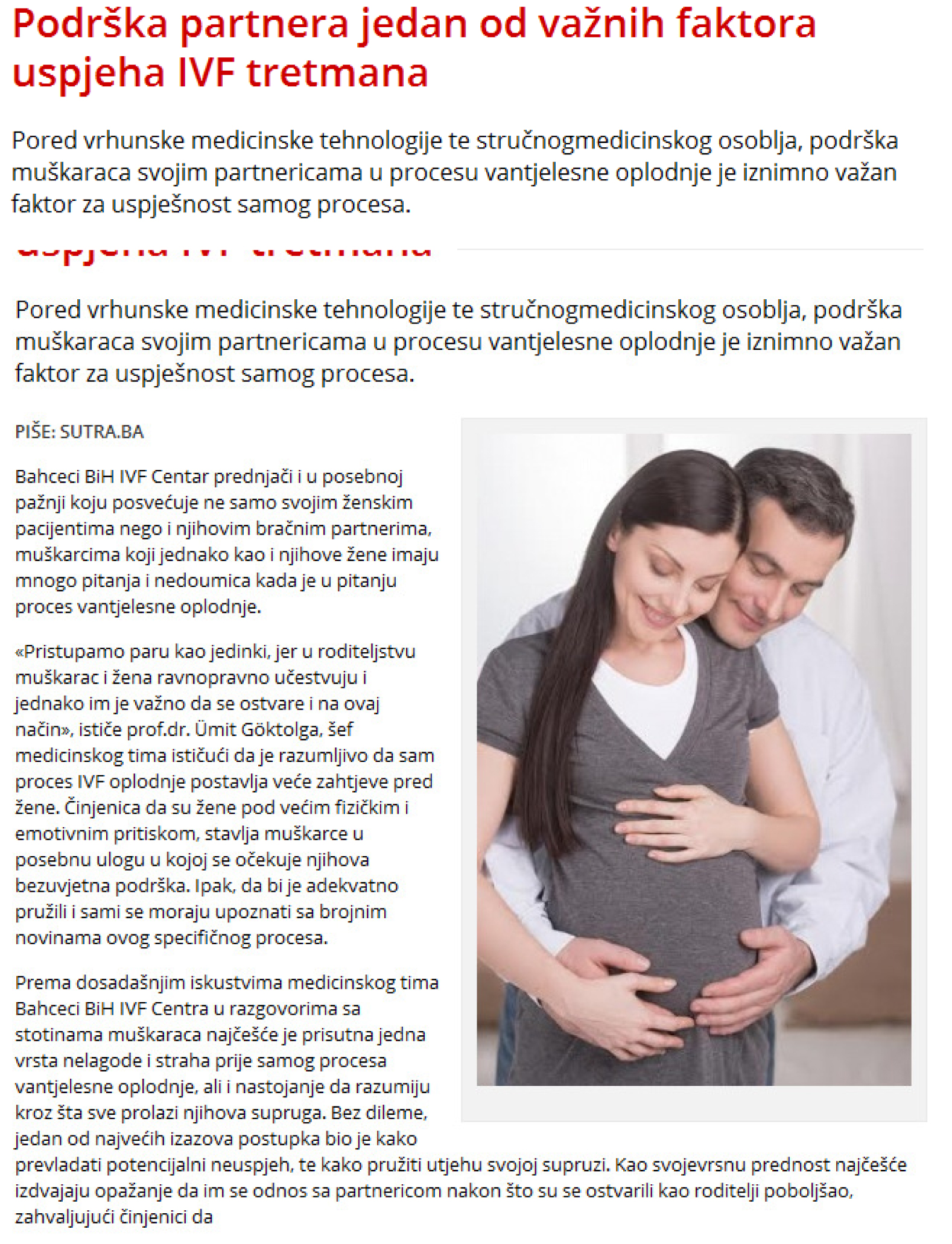 Podrška partnera jedan od važnih faktora uspjeha IVF tretmana – sutra.ba