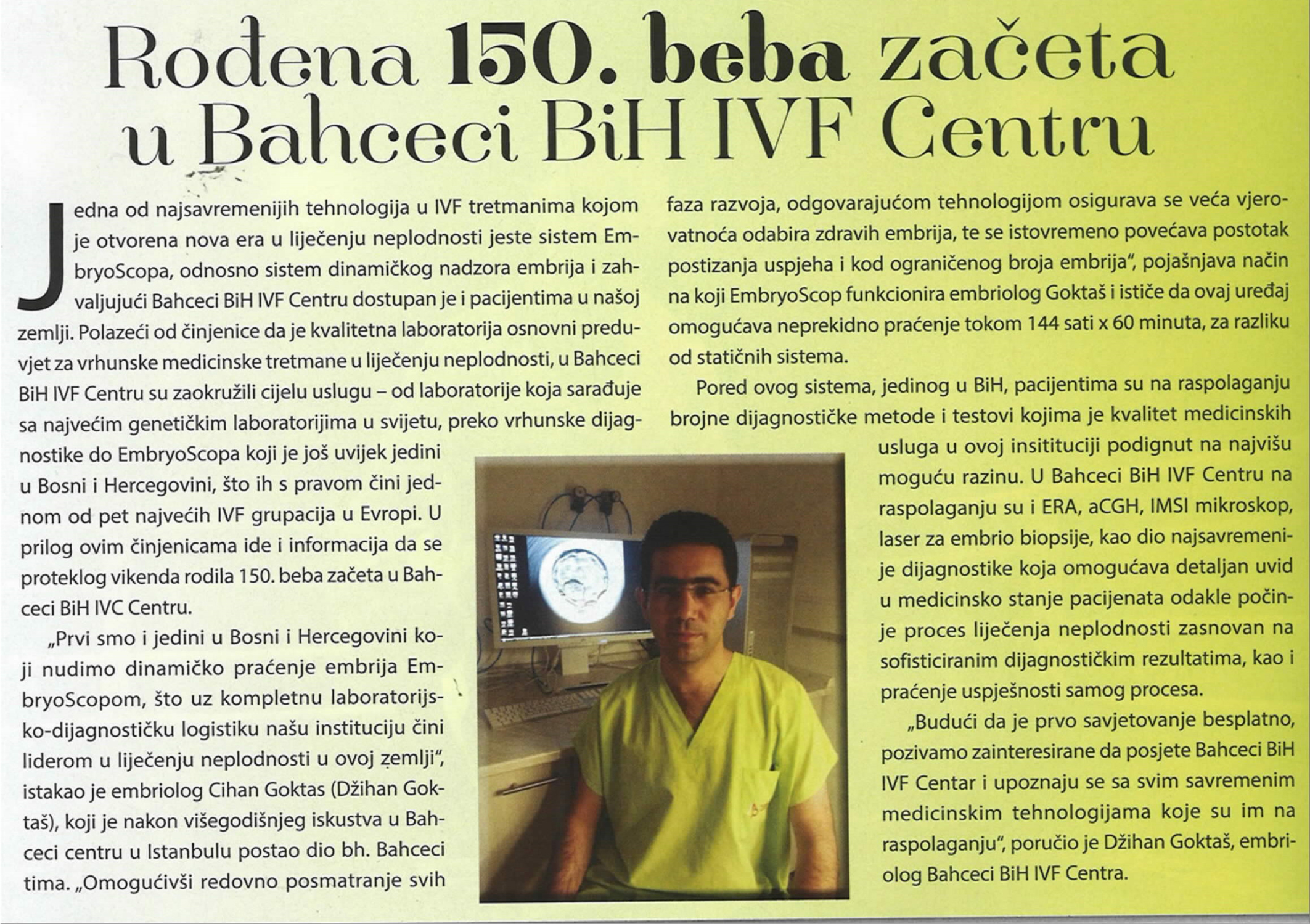 Rođena 150. beba začeta u Bahceci BiH IVF Centru – Urban