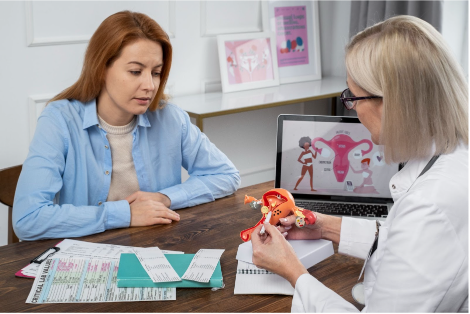 докторка води дискусия с пациентка в кабинет